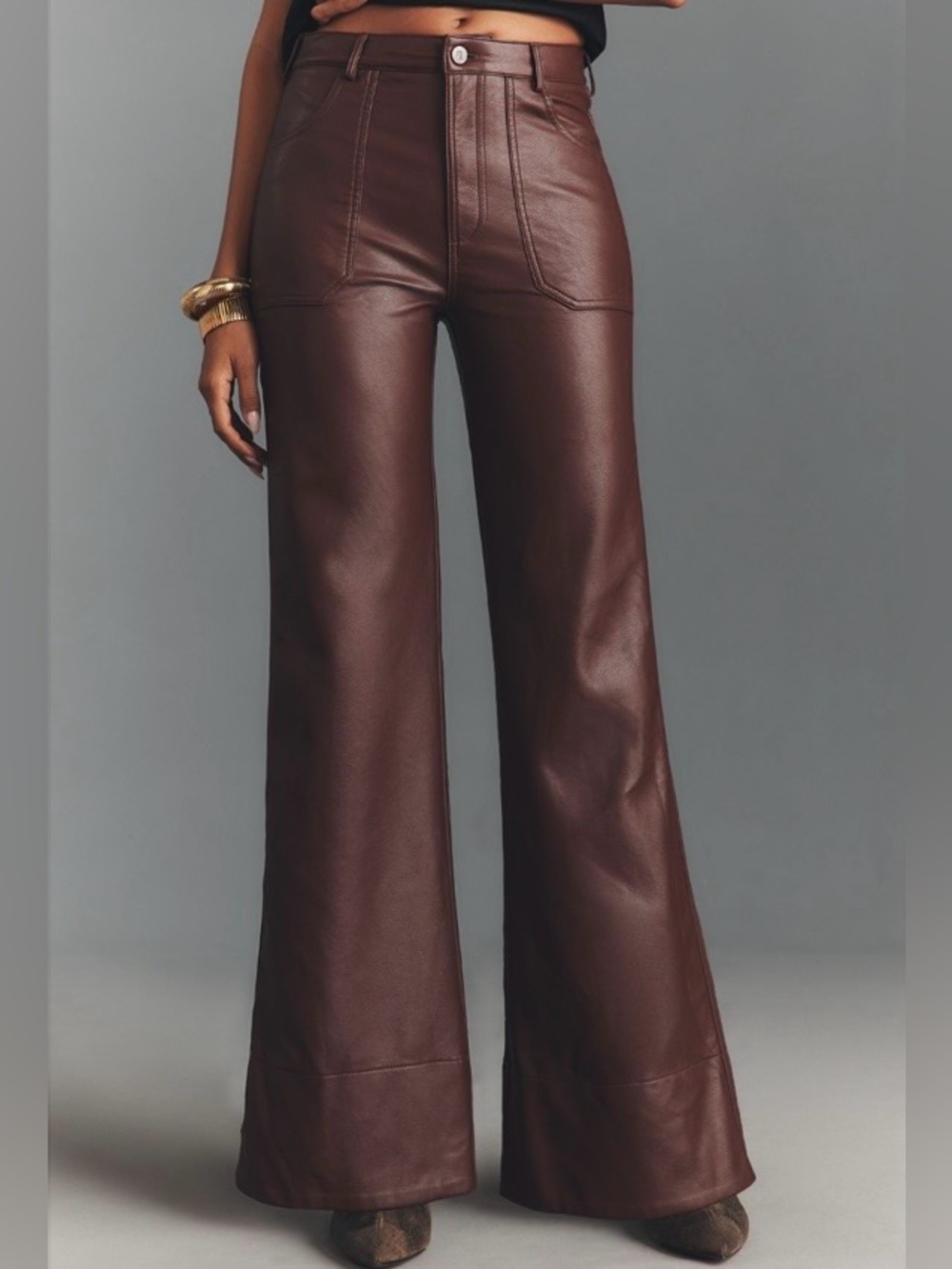 Anthropologie Pilcro Rylan Faux Leather Relaxed High-Rise Flare Pants 31 NWT